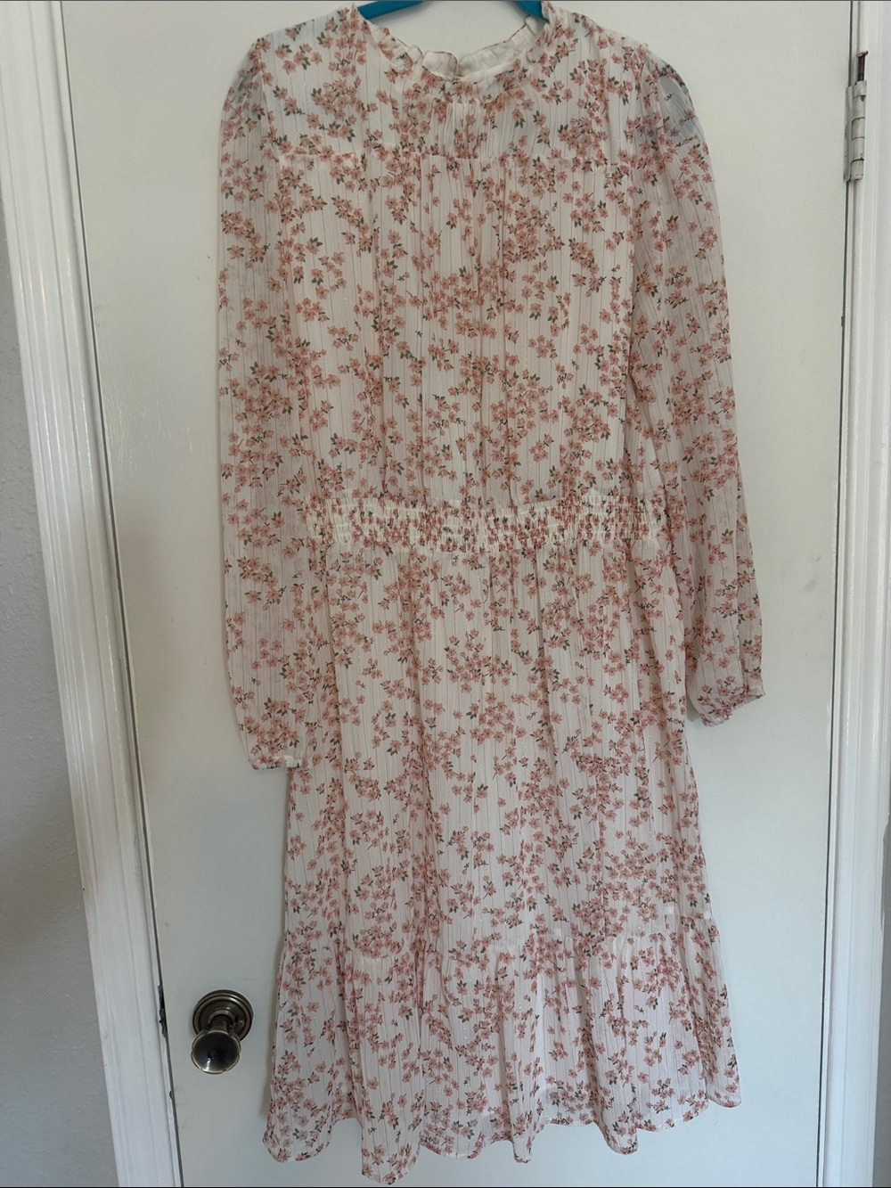 Draper James Blush and White Floral Long-Sleeve Midi Dress